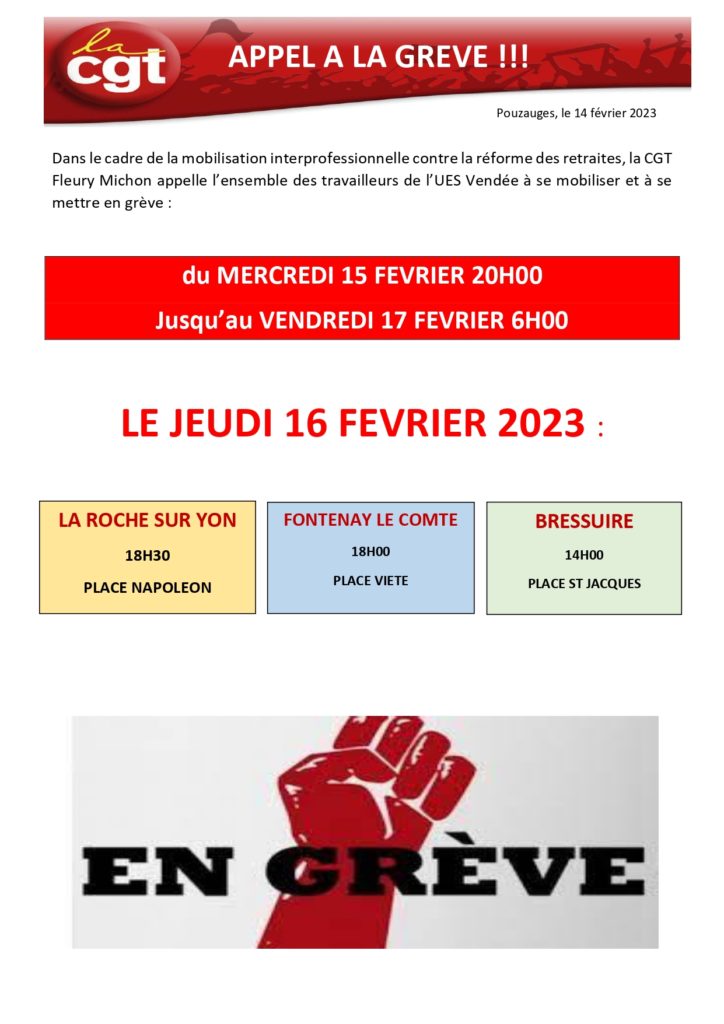 Appel A La Greve Fevrier La Cgt Fleury Michon